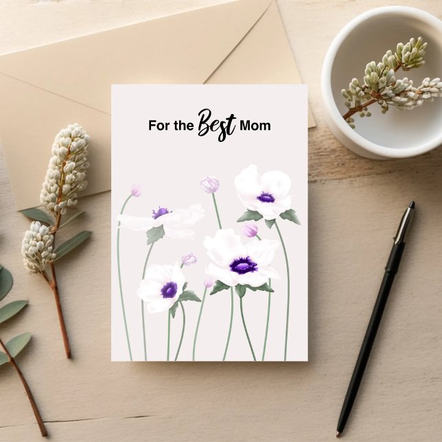 Carte de fête des mères Anémone Sérène (Soft anemone florals with a calm, minimal design. A gentle Mother’s Day card for the best mom.)