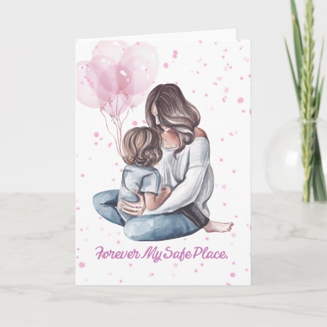 Carte de fête des mères aquarelle mère et enfant (Devant)