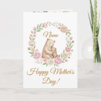 Carte de fête des mères aquarelle ours maman et bé