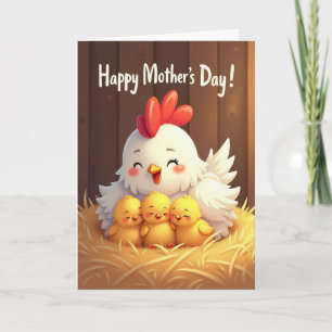 Carte de fête des mères au visage rose de poule
