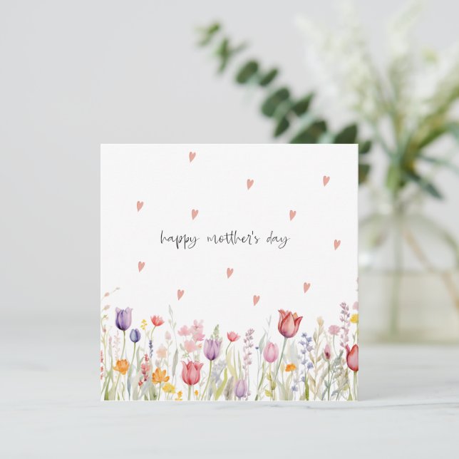Carte de fête des mères aux fleurs à l'aquarelle (Debout devant)