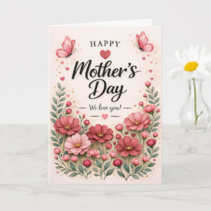 Carte de fête des mères aux fleurs de rose rose