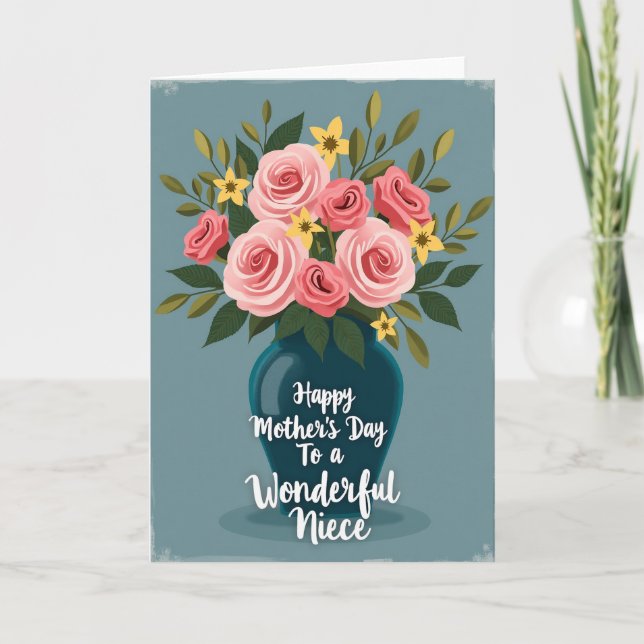 Carte de Fête des Mères aux Fleurs Roses (Devant)