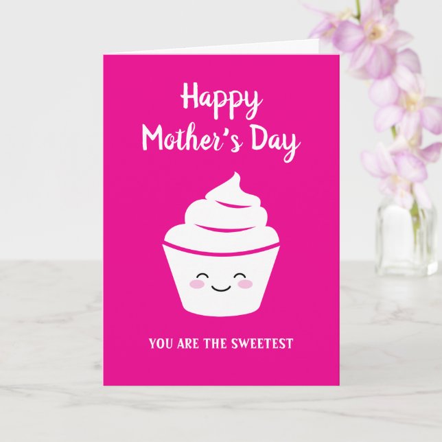 Carte de fête des mères avec gâteau cupcake souria (Orchidée)