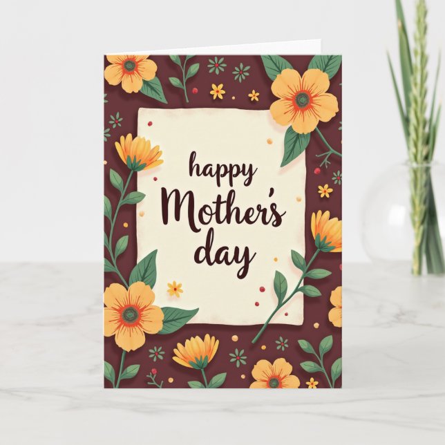 Carte de Fête des Mères avec Illustration Florale (Devant)