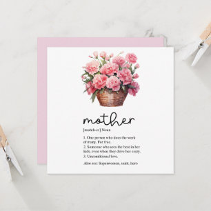 Carte de fête des mères avec oeillet rose