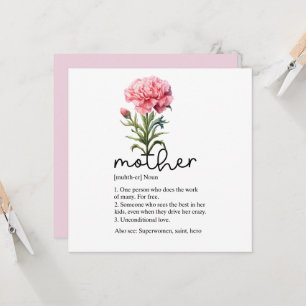 Carte de fête des mères avec oeillet rose