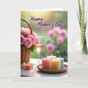 Carte de fête des mères avec panier de roses