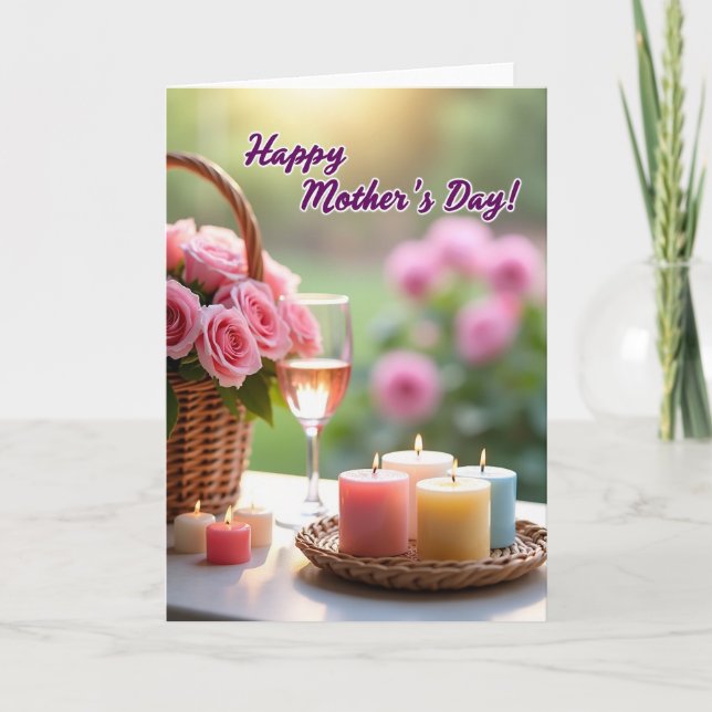 Carte de fête des mères avec panier de roses (Devant)