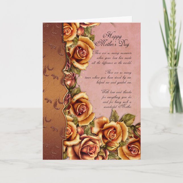 Carte de fête des mères avec Roses et mots d'amour (Devant)