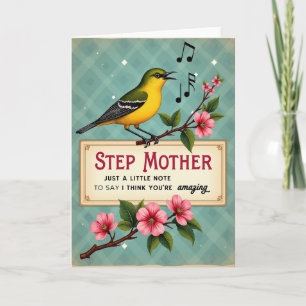 Carte de fête des mères avec un chant d'oiseau vin