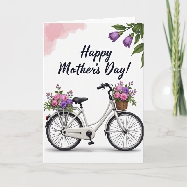 Carte de fête des mères avec un vélo fleuri (Devant)