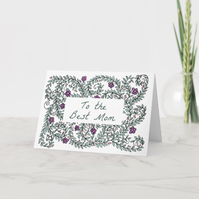 Carte de fête des mères avec vigne et fleurs viole (Devant)