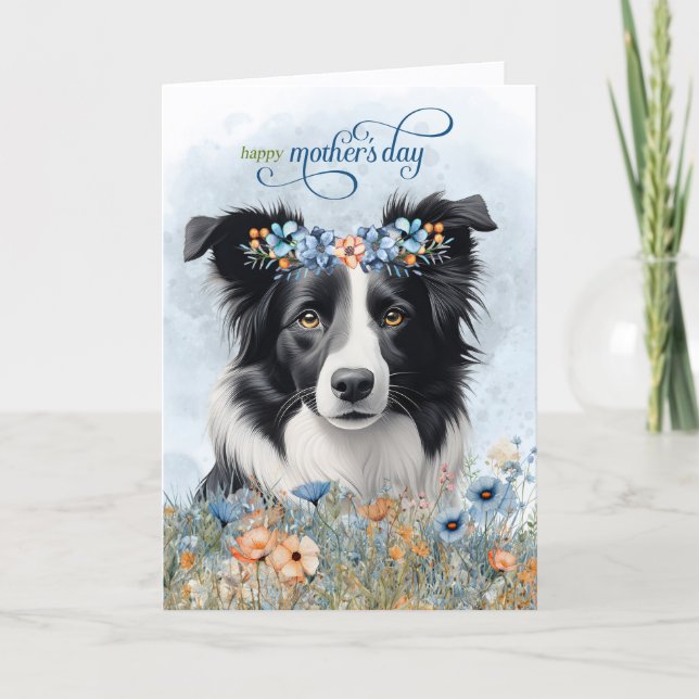 Carte de fête des mères Border Collie fleurs sauva (Devant)