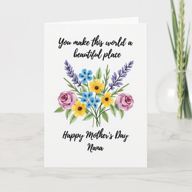 Carte de fête des mères Bouquet à l'aquarelle (Devant)