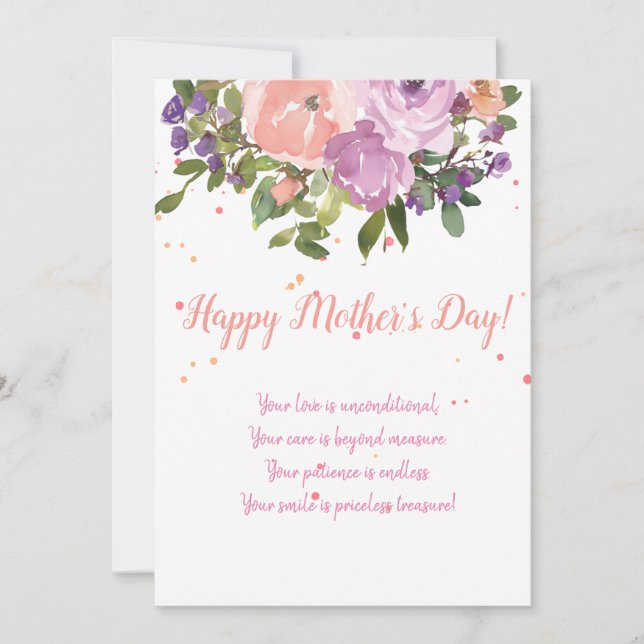 Carte de fête des mères bouquet floral aquarelle r (Devant)