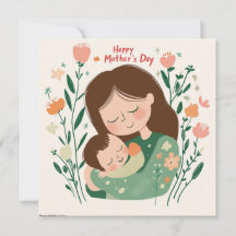 Carte de fête des mères "Câlin entre maman et bébé