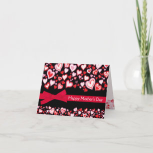 Carte de fête des mères coeurs & ruban rouge