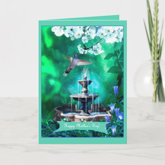 Carte de fête des mères Colibri dans le jardin sac (Devant)