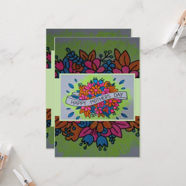 Carte de fête des mères colorée (Devant/Arrière en situation)