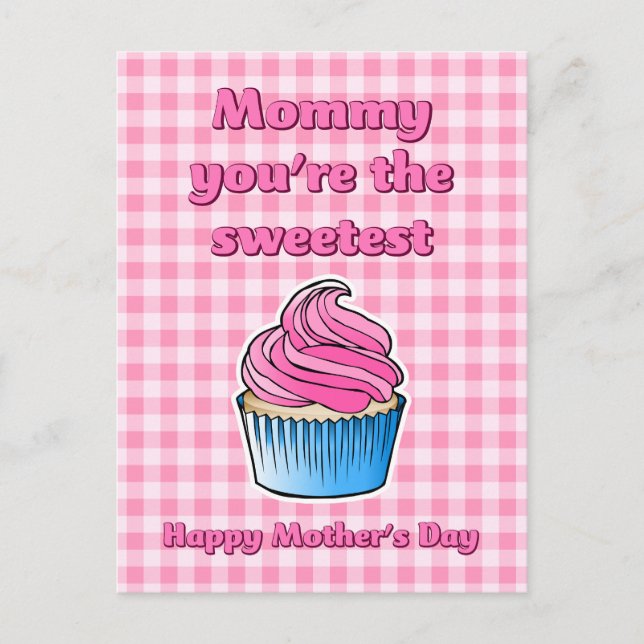 Carte de fête des mères Cupcake Rose Sucré (Devant)
