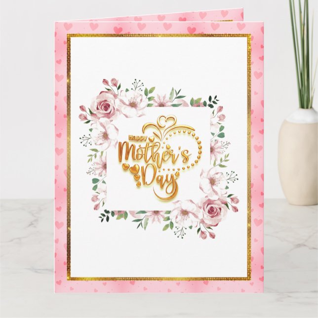 Carte de fête des mères de style 3D à motif de cœu (Devant)