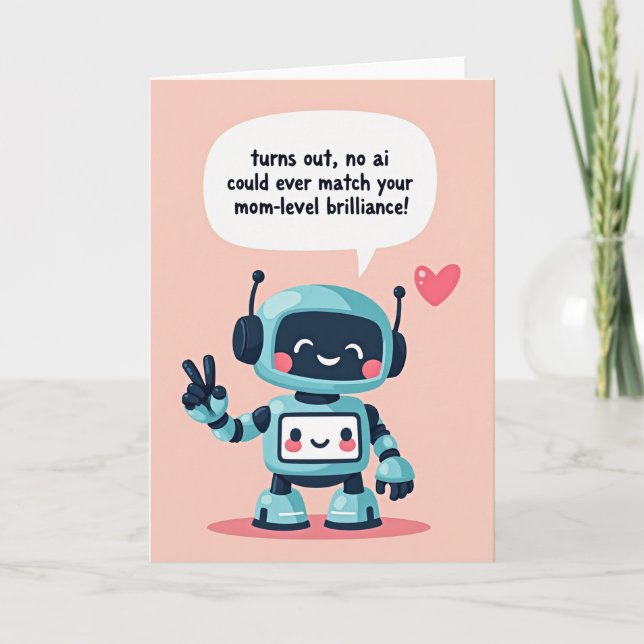 Carte de fête des mères douce avec robot sarcelle (Devant)