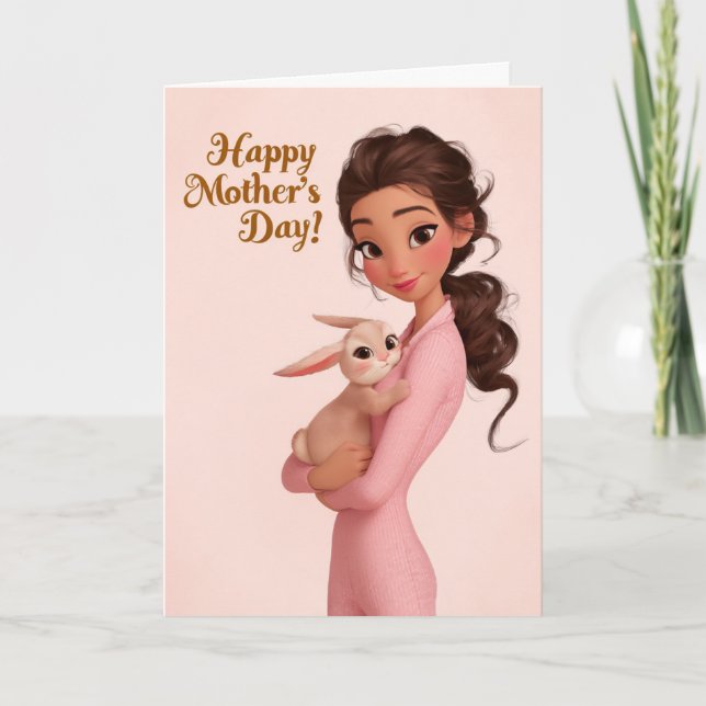Carte de fête des mères douce maman et bébé lapin (Devant)