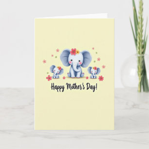 Carte de fête des mères éléphants floraux