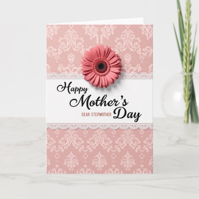 Carte de fête des mères en damas rose (Devant)
