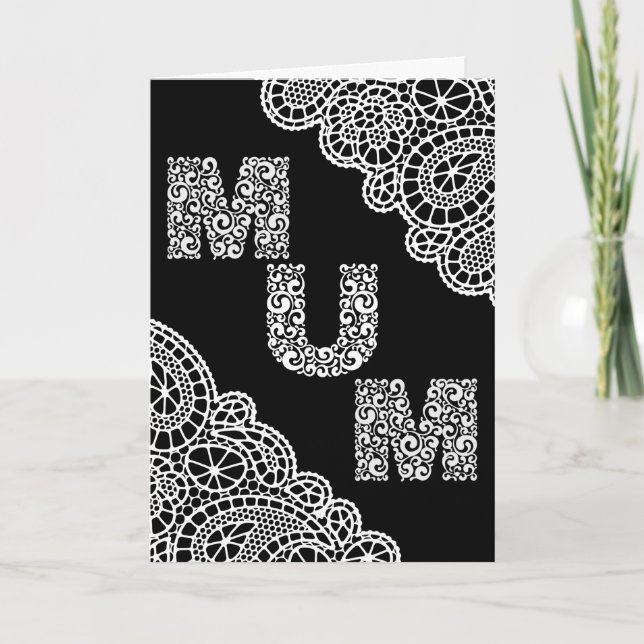 Carte de fête des mères en dentelle noire et blanc (Devant)
