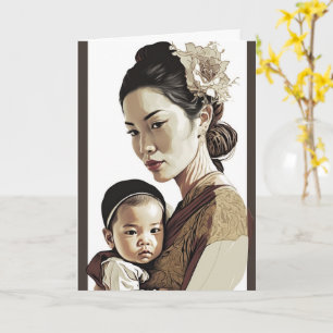 Carte de fête des mères et des bébés asiatiques