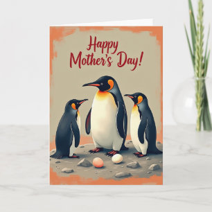 Carte de Fête des Mères Familiale Pingouin