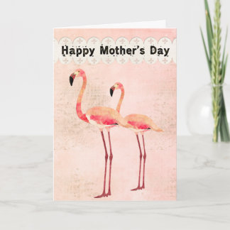 Carte de fête des mères Flamants roses roses