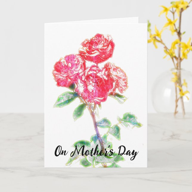 Carte de Fête des Mères Fleur d'Art de Roses Rouge (Fleur jaune)