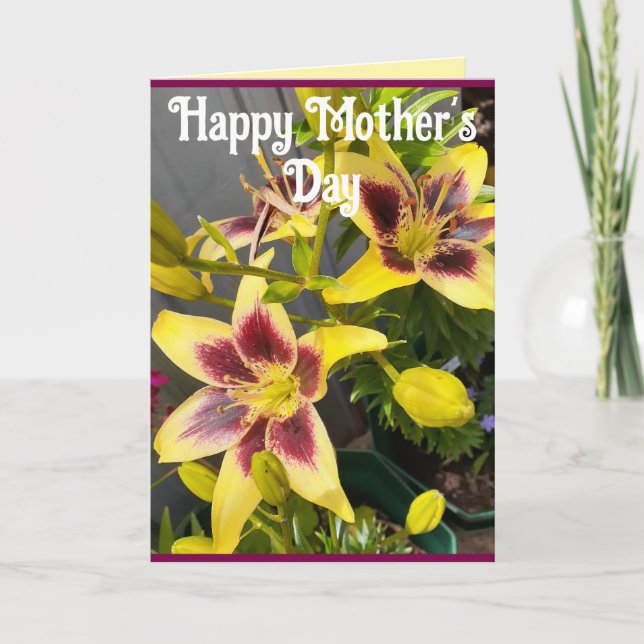 Carte de Fête des Mères Fleur de lis lis jaune (Devant)