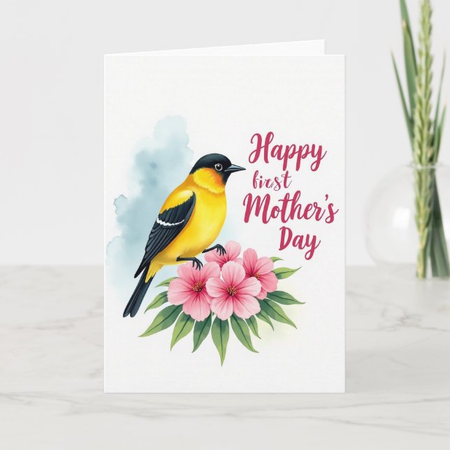 Carte de Fête des Mères Fleurie Oiseau (Devant)