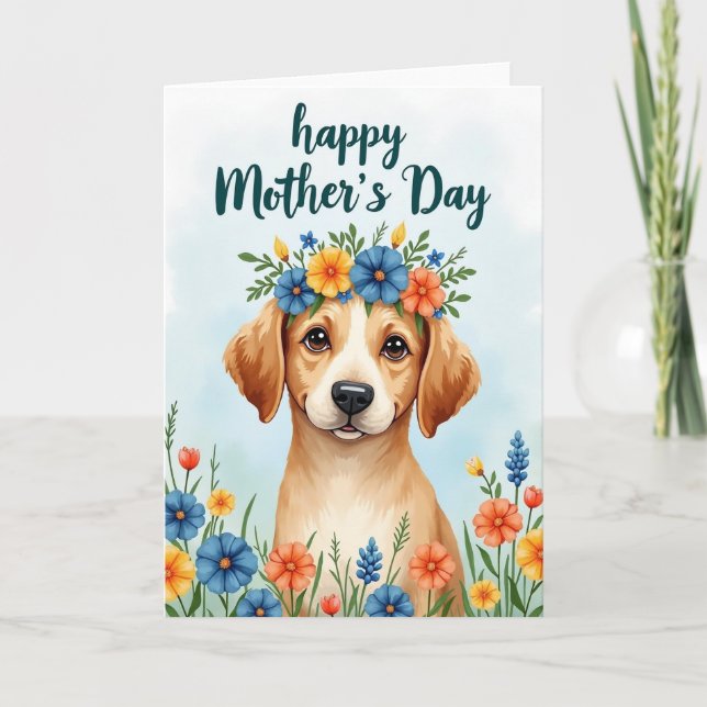 Carte de Fête des Mères Fleurie pour Chien Douce (Devant)