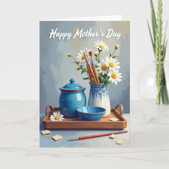Carte de Fête des Mères Fleurs Azurées Joyeuse (Devant)