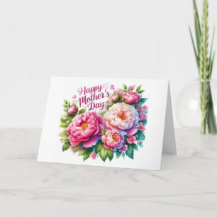 Carte de fête des mères fleurs de pivoines roses