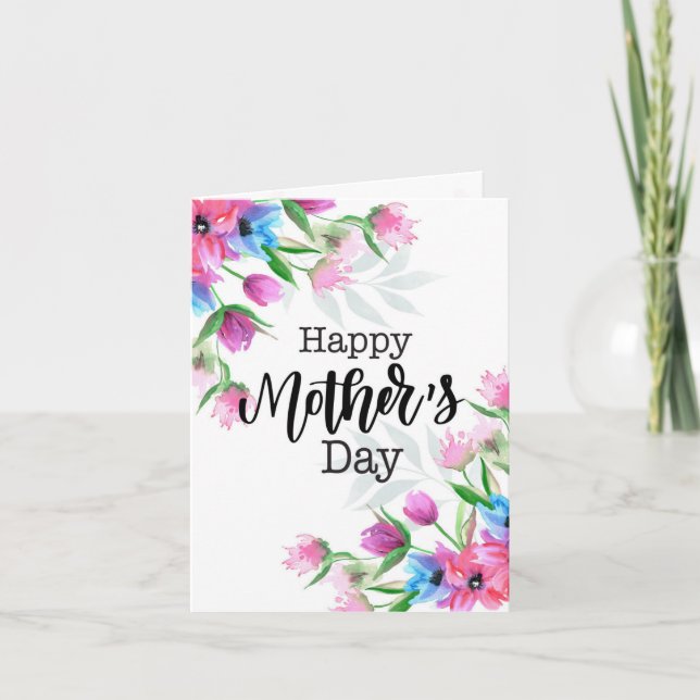 Carte de fête des mères florale aquarelle (Devant)