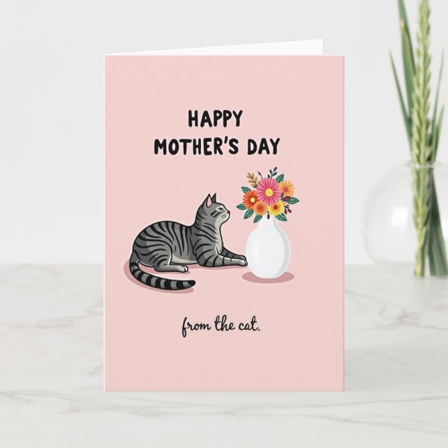 Carte de fête des mères florale au chat rayé (Devant)