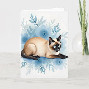 Carte de fête des mères florale au chat saphir