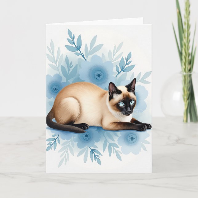 Carte de fête des mères florale au chat saphir (Devant)
