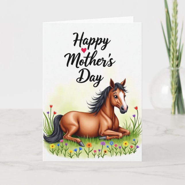 Carte de fête des mères florale avec cheval (Devant)