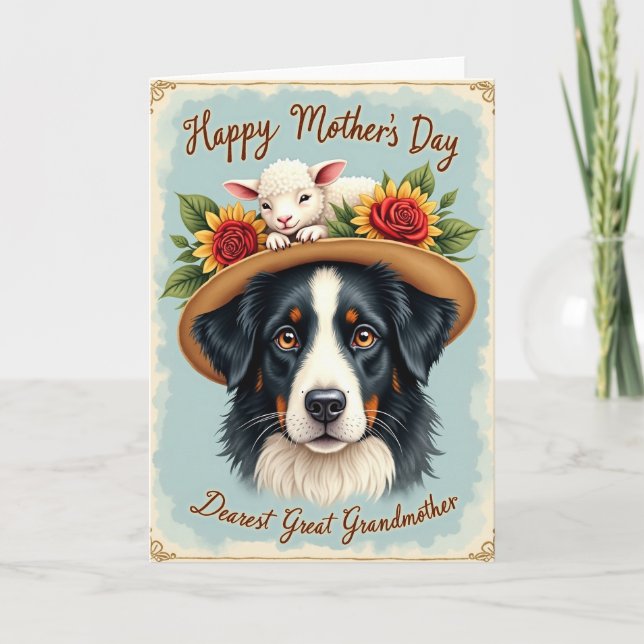 Carte de fête des mères florale avec chien rustiqu (Devant)