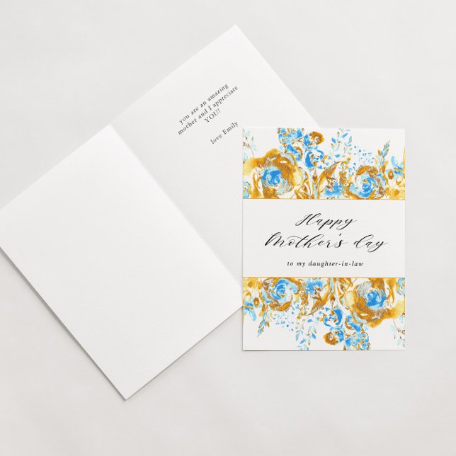 carte de fête des mères florale bleue et or joyeus (Créateur téléchargé)