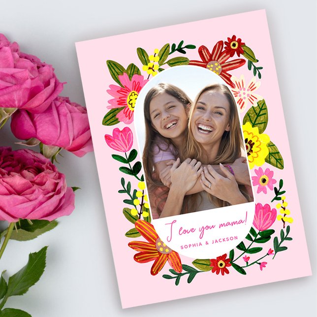 Carte de fête des mères florale boho rose (Créateur téléchargé)