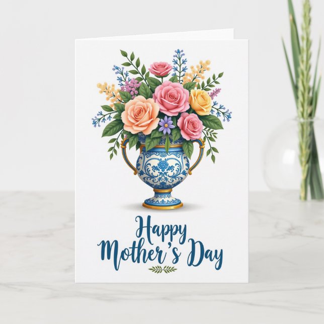 Carte de fête des mères florale joyeuse (Devant)