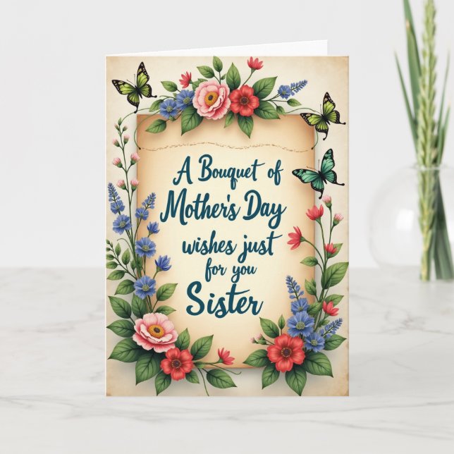 Carte de Fête des Mères florale pour Sœur (Devant)